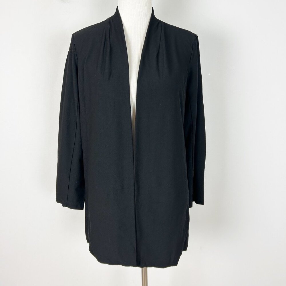 Eileen Fisher Open Front Topper Blouse Black Minimalist Layer Size Medium Womens